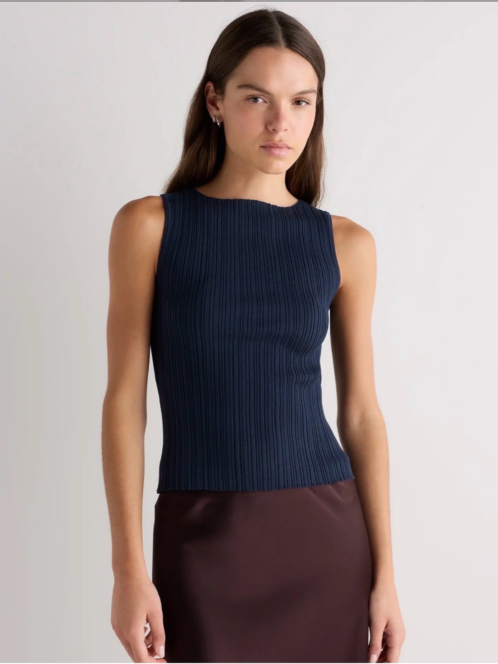 Quince Cotton Cashmere Ribbed Tank Top Navy Blue XS NWT